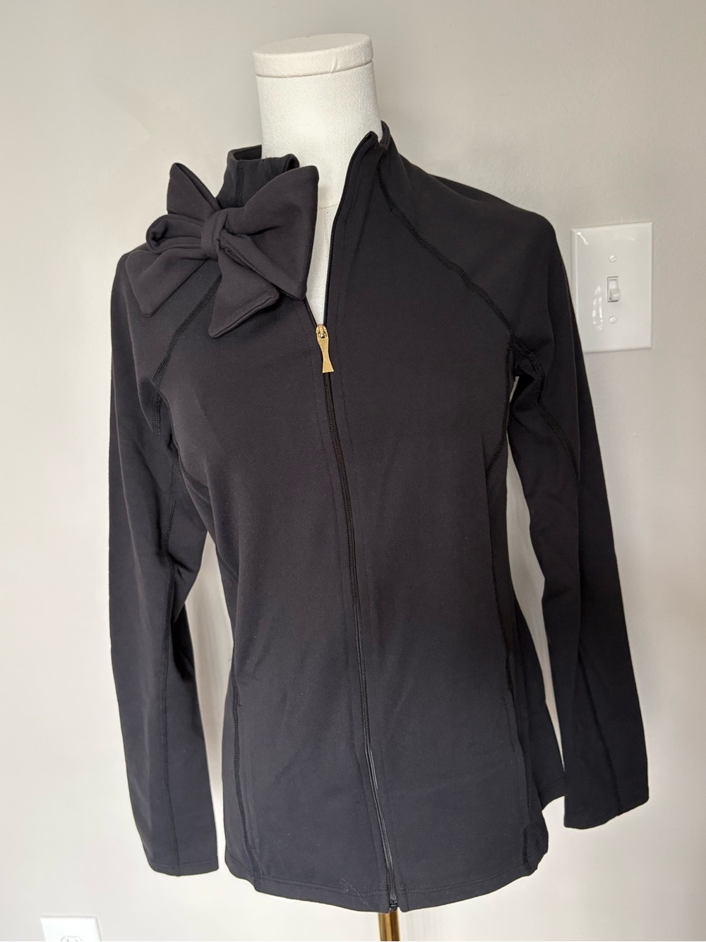 kate spade x Beyond Yoga Black Bow-Trim Zip Jacket